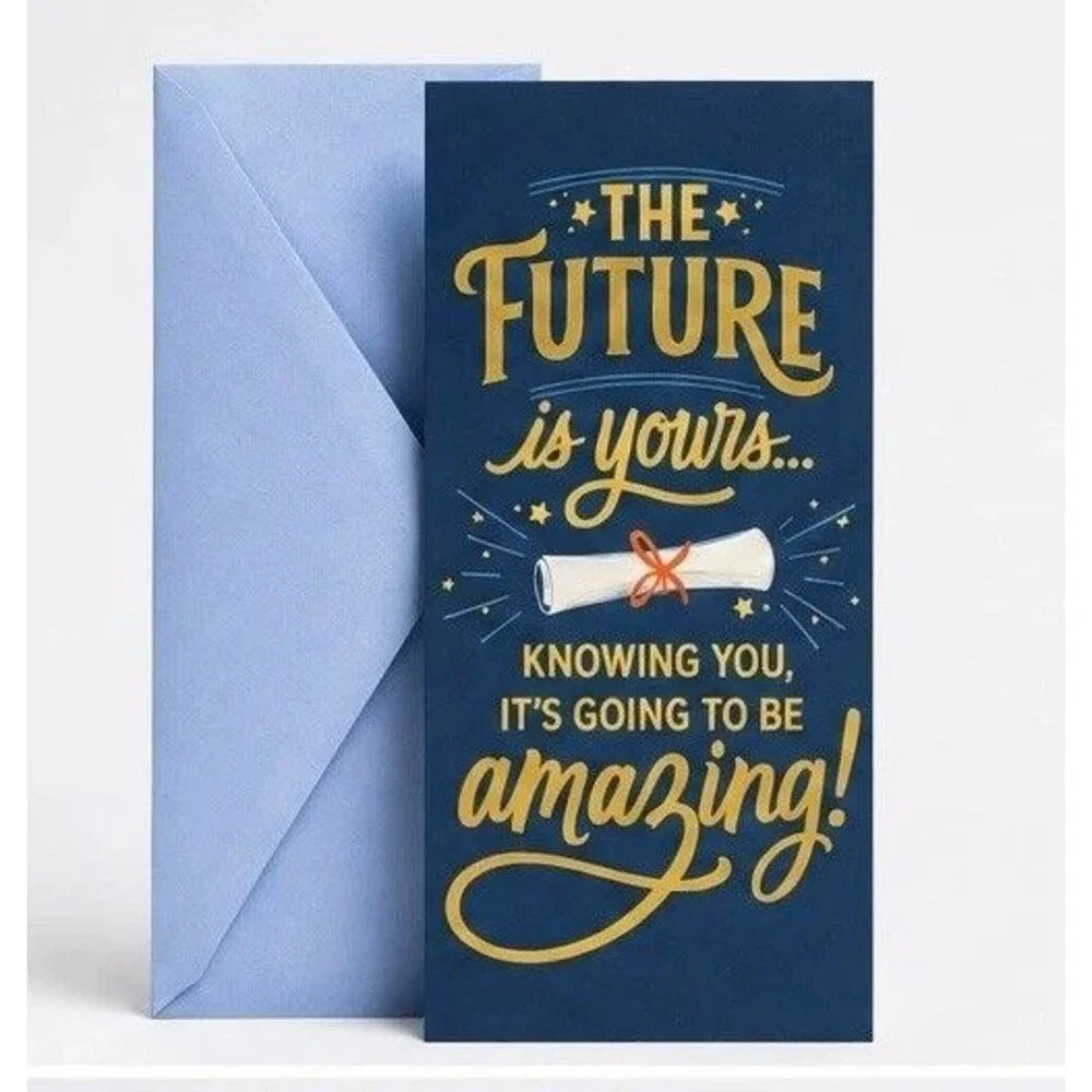 Graduation Card Navy Gold Foil Diploma w/ Envelope Money Holder